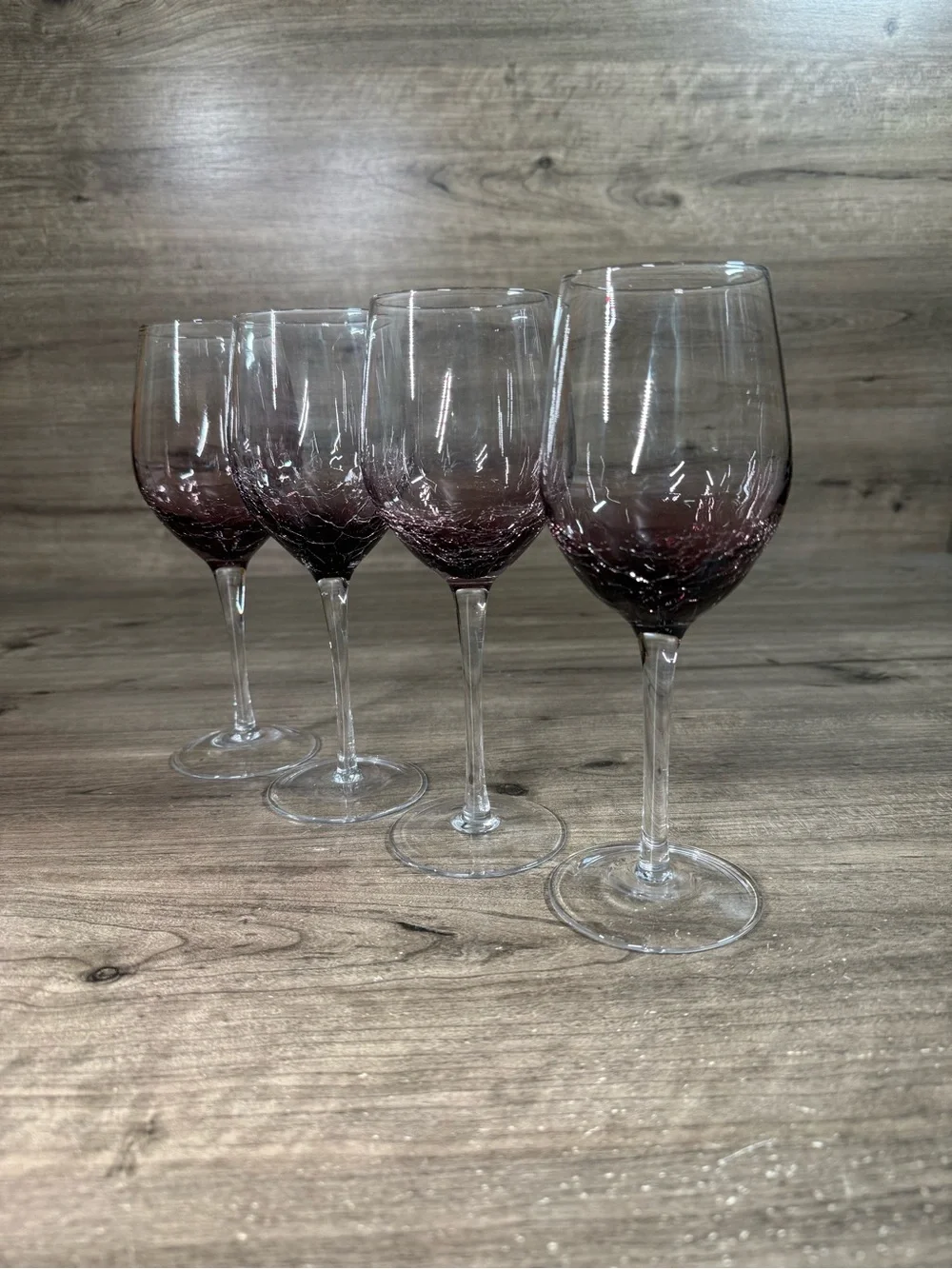 (4) Pier 1 Imports Purple Crackle Red Wine Glass 9”H